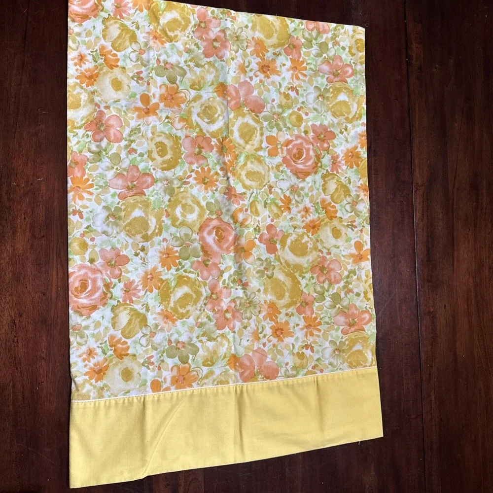 Vintage 60s 70s STANDARD Pillowcases Utica Stevens Yellow Peach Floral Set of 2